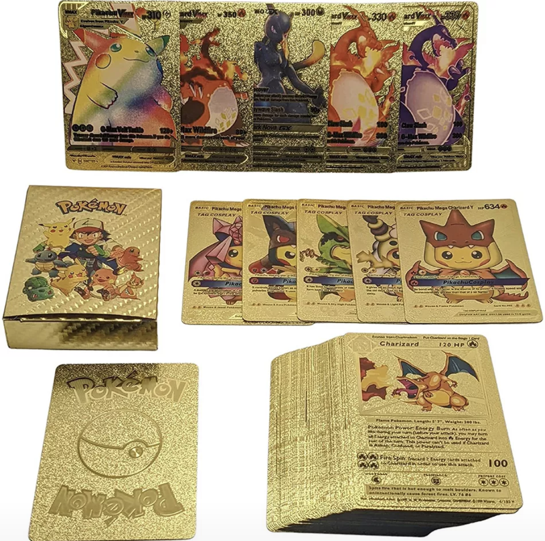 Pokemon Gold 55 Card Starter Pack Shiny Charizard Plastic Deck – Toys,  Coins and Cards